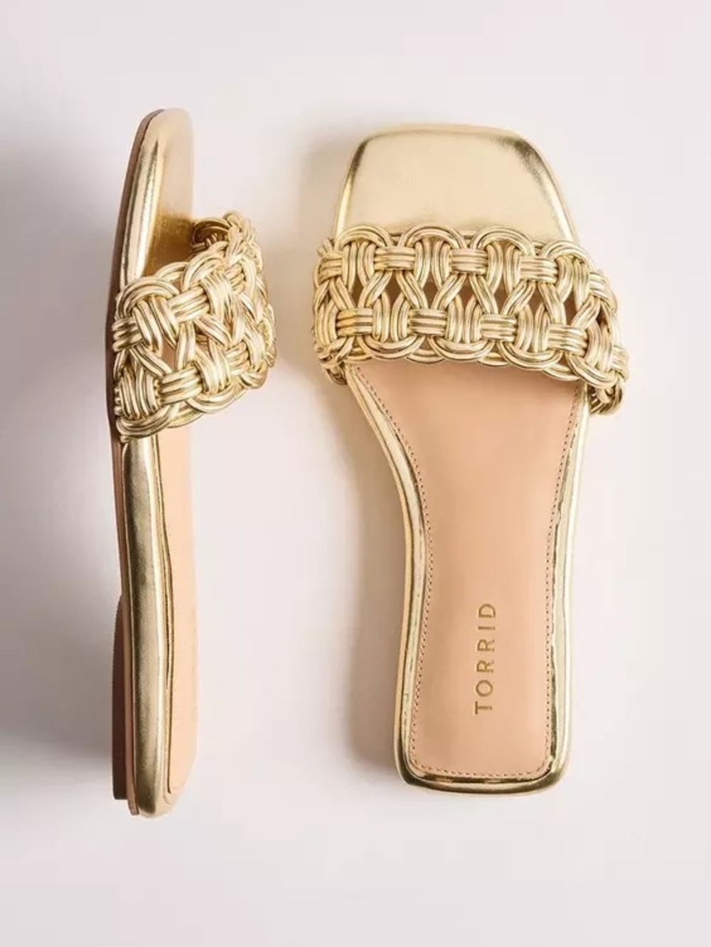 NWT Torrid Metallic Gold Woven Slides, Size 10